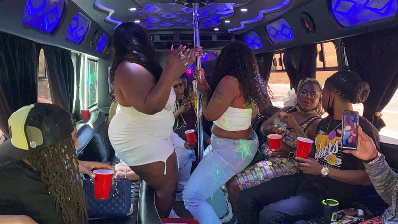 Passengers having a party on the bus
